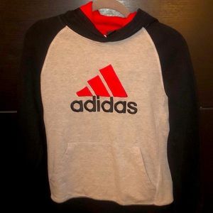 Adidas youth XL (16) grey/black/red hoodie